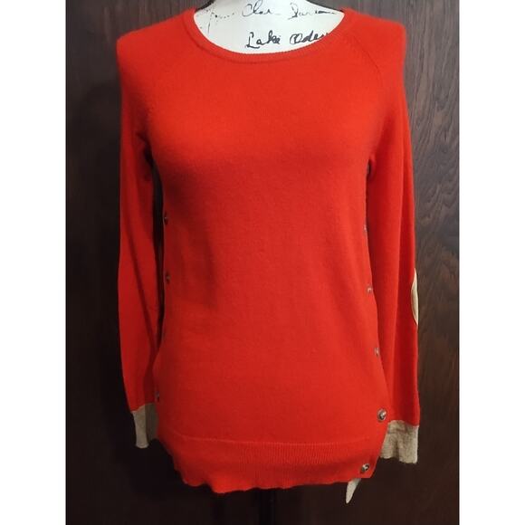 J.Crew XXS wool Rabbit Oversized sweater preppy elbow patch Red Khaki tan Tunic - Picture 2 of 8